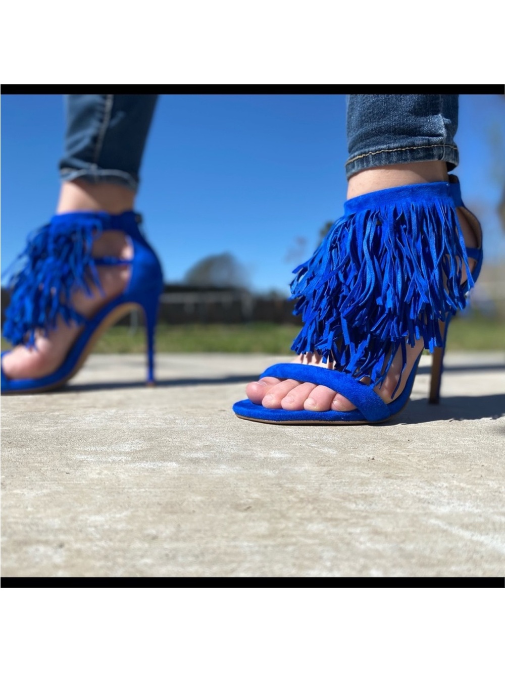 Women's Blue Fringe Stiletto Sandals